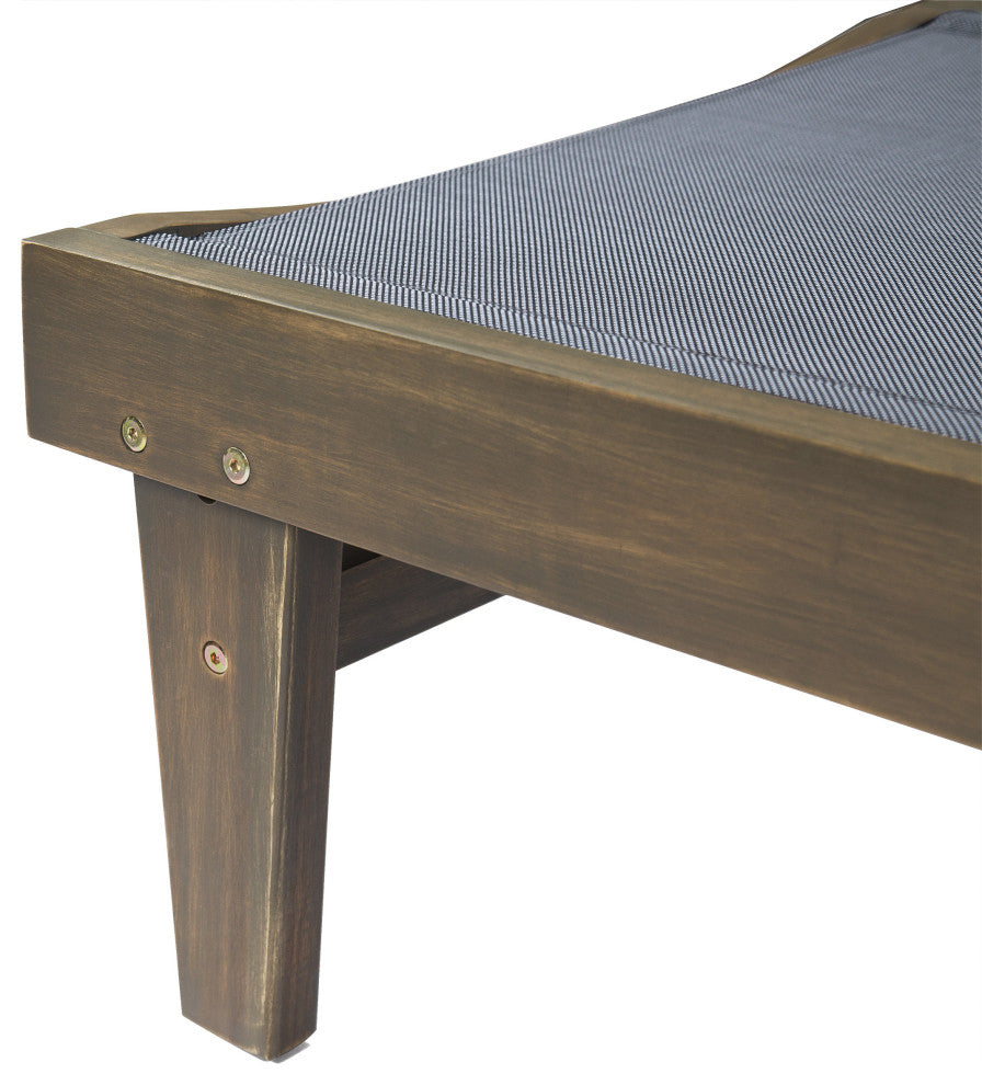 GDF Studio Della Outdoor Mesh Chaise Lounge With Acacia Wood Frame, Gray/Dark Gray