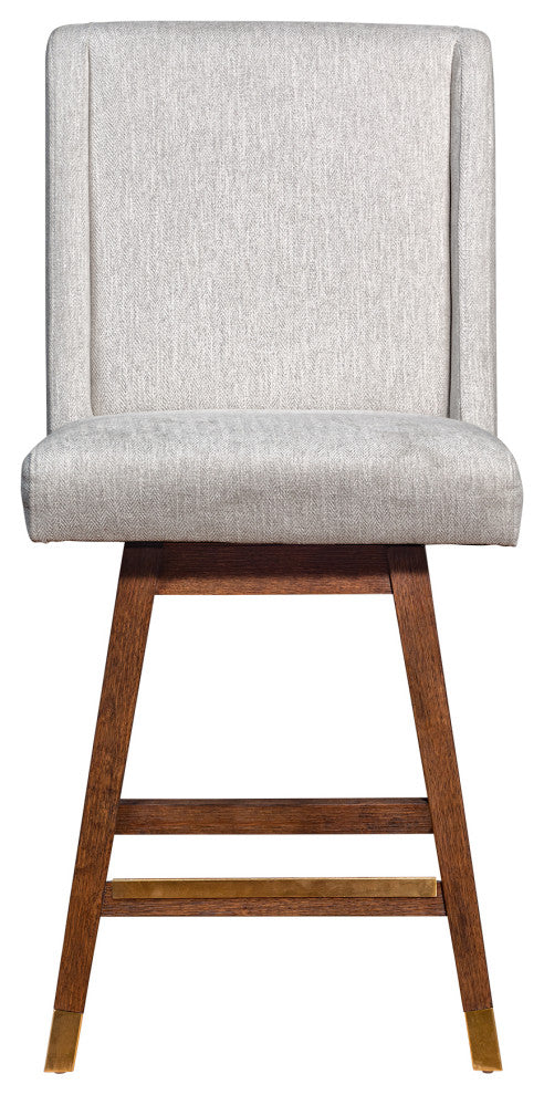 Stancoste Swivel Counter Stool in Brown Oak Wood Finish with Beige Fabric