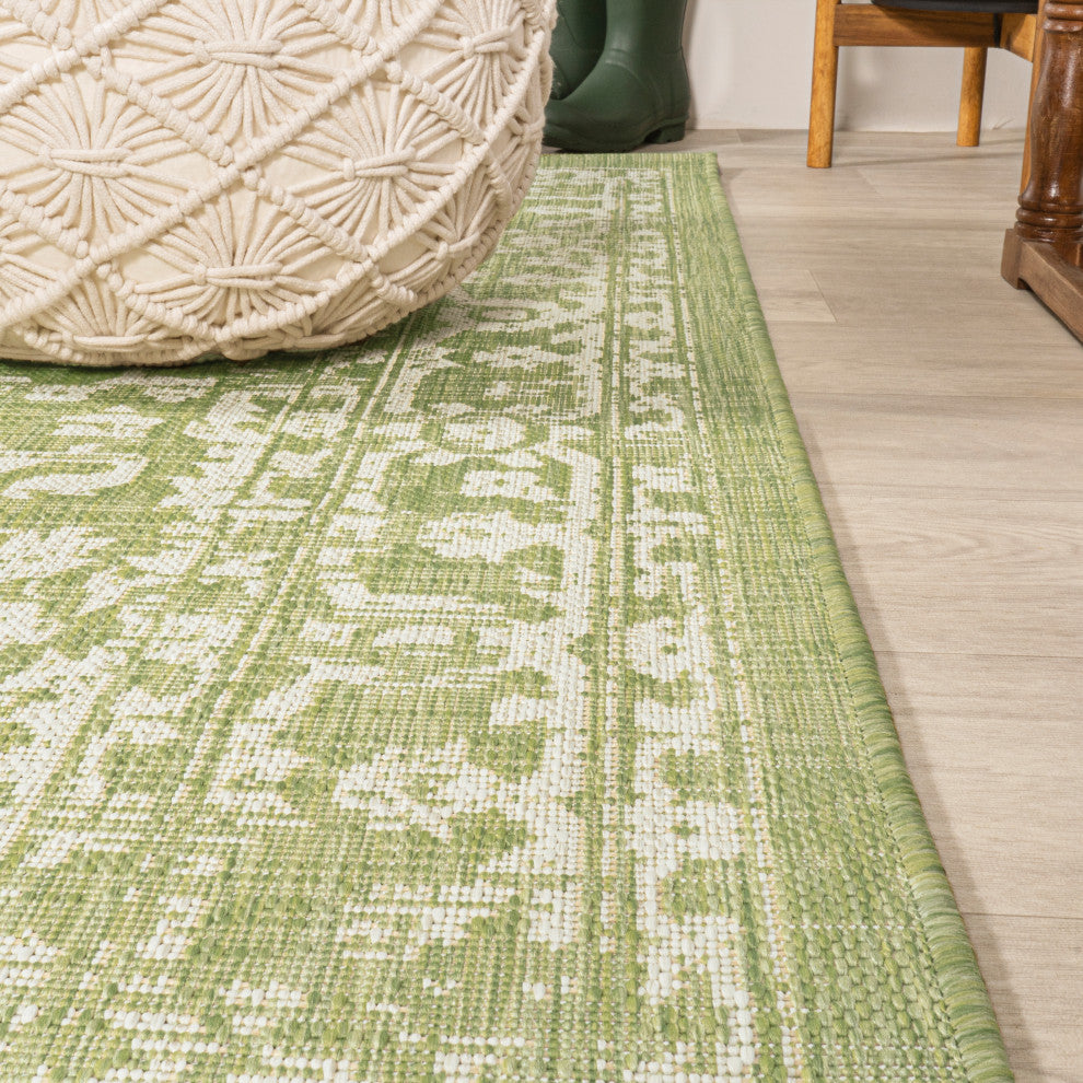 Malta Boho Medallion Textured Weave Indoor/Outdoor, Green/Cream, 5' Round