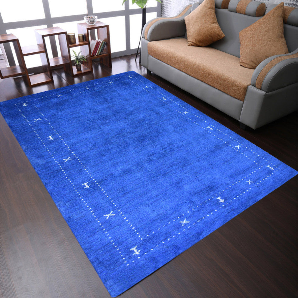 HAND KNOTTED LOOM SILK ECO-FRIENDLY AREA RUGS -6'x9',Rectangle,Blue,Contemporary