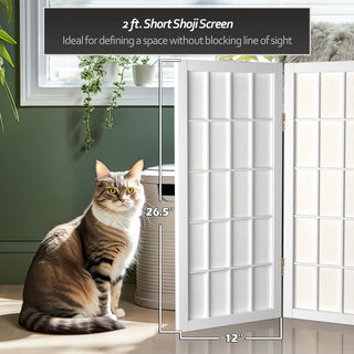 2' Tall Desktop Window Pane Shoji Screen, White, 4 Panels
