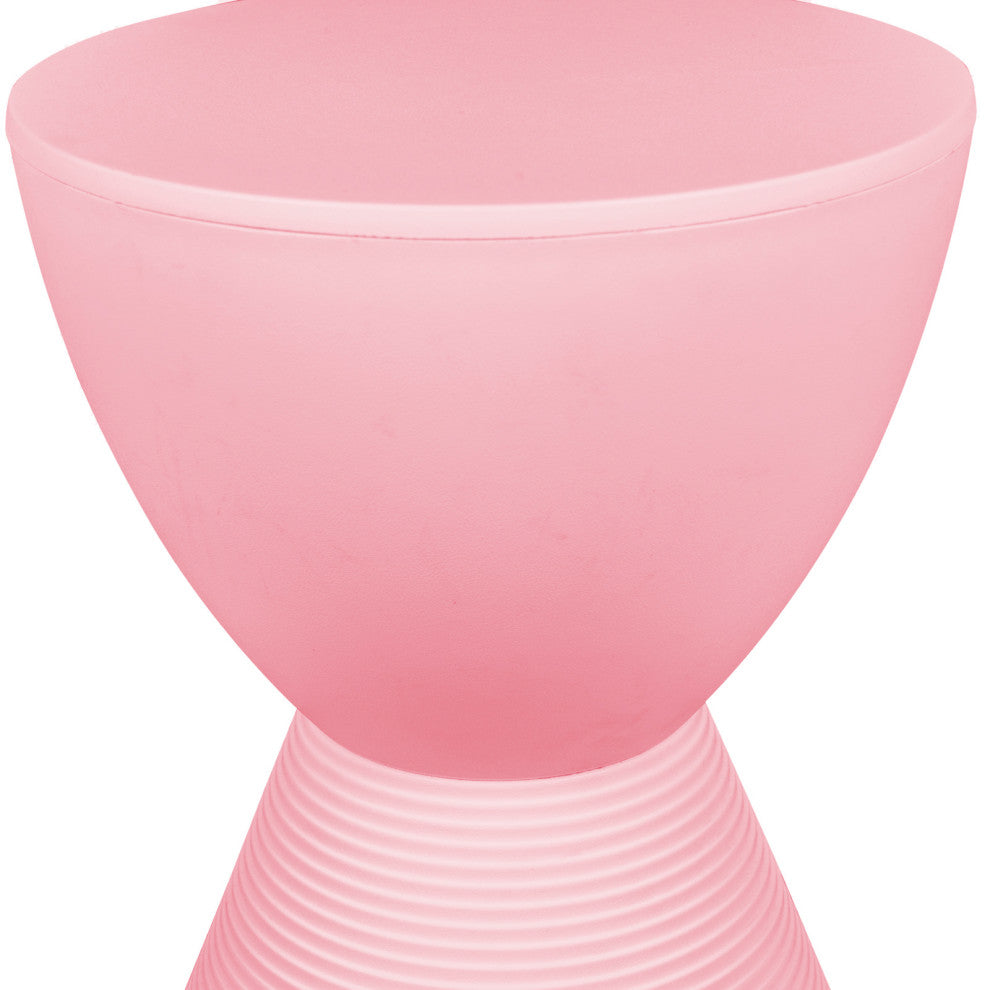 Round Side Table in ABS Plastic Ribbed Design End Table with Removable Lid, Pink