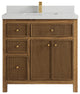 Sonoma Teak 36 Center Sink Bath Vanity in Dark Natural with 2" Carrara Quartz