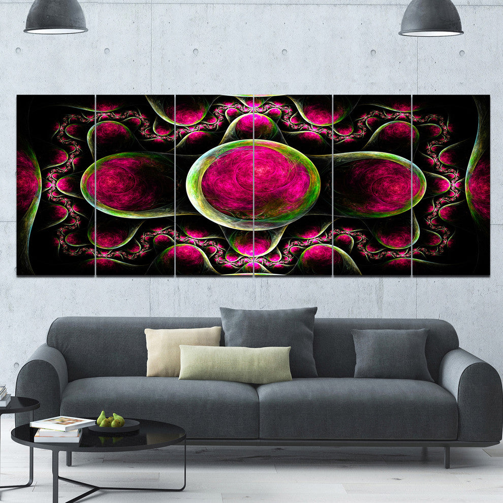 Pink Exotic Fractal Pattern, Abstract Art on Canvas, 70"x28", 6 Panels