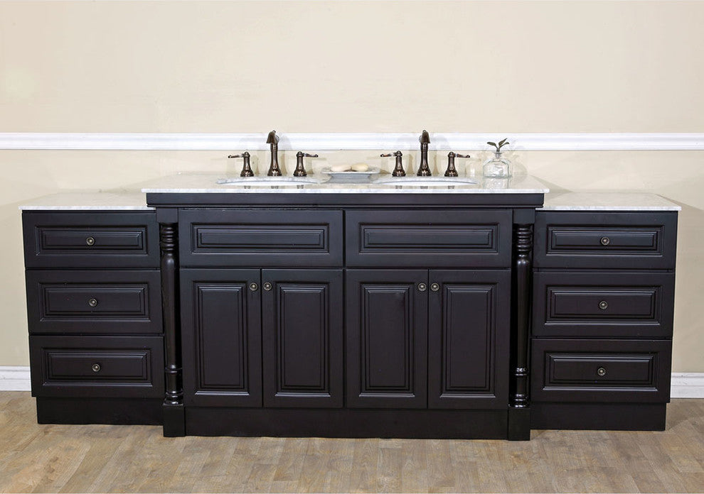 Parme 93" Single Vanity, Dark Mahogany With Marble Vanity Top, White