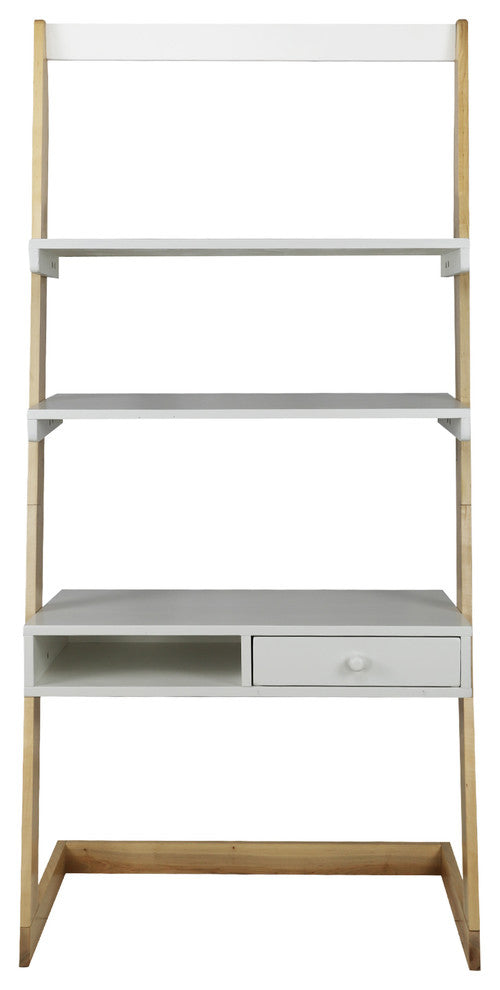 0Freestanding Ladder Desk with Drawer, Solid American Maple Frame
