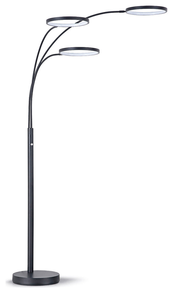 Angels 80"H Three Ring Dimmable LED Lights Arched Floor Lamp, Black