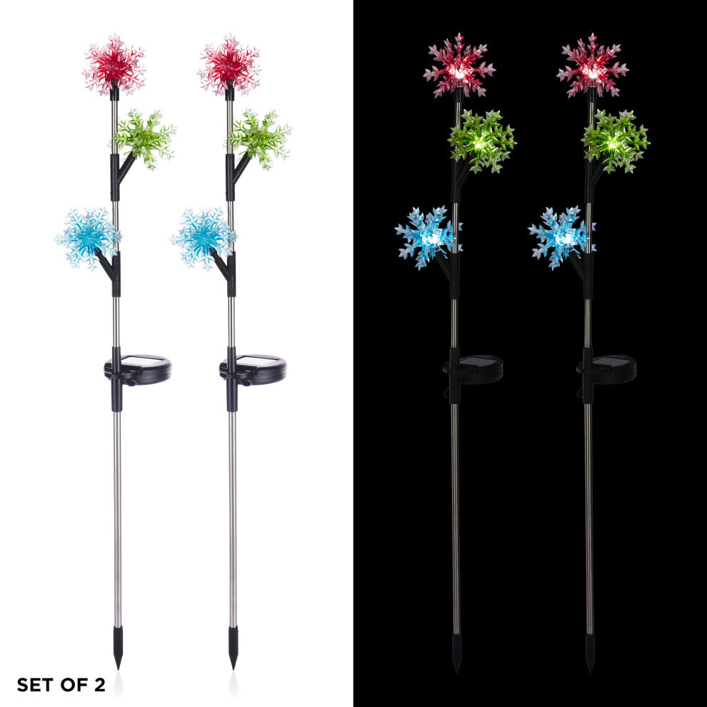 Solar 3-Tier Acrylic Snowflake Stakes with LEDs - Set of 2