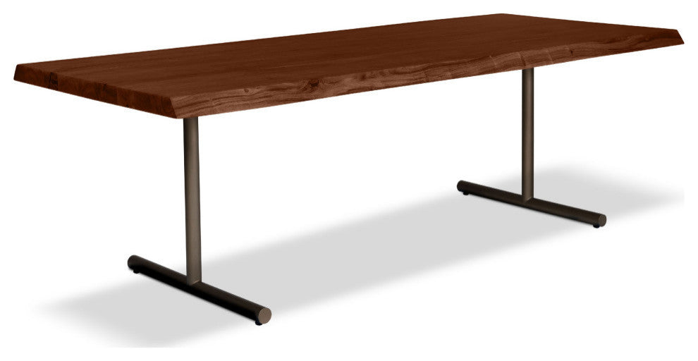 Brooks Dining Table, T Base, 40"x79", Americano Top, Brass Base