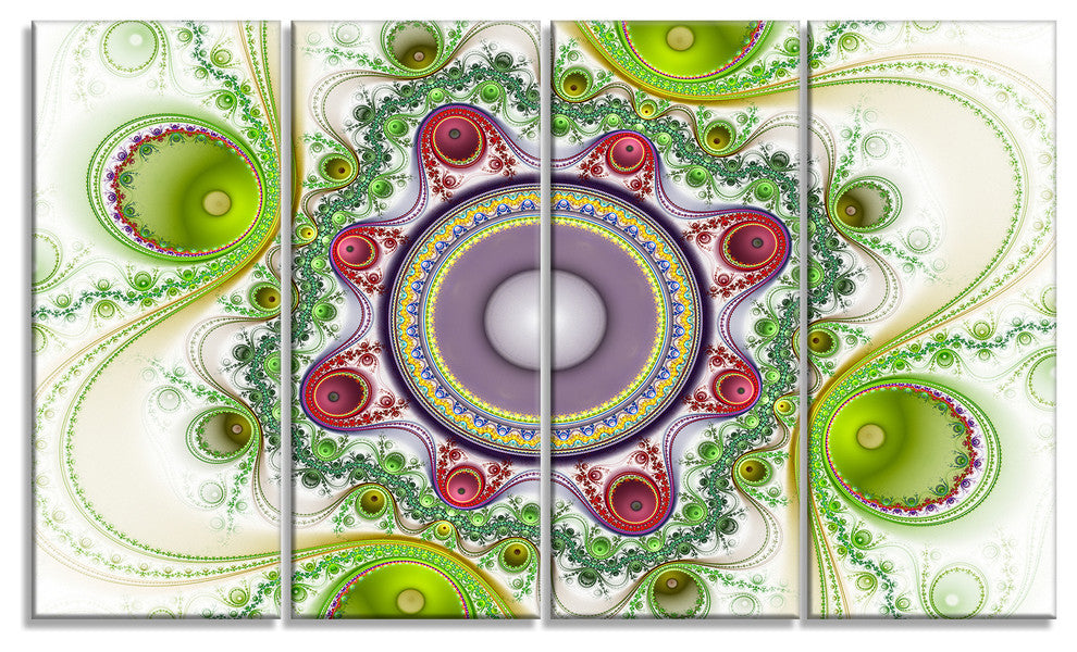 Light Green Pattern with Circles, Abstract Canvas Art Print, 48"x28", 4 Panels