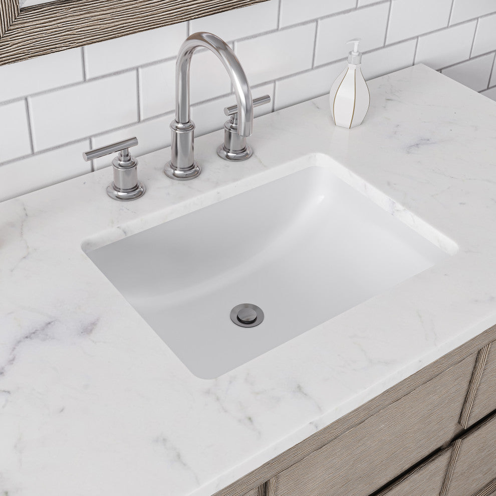 Oakman Marble Top Vanity in Grey Oak with Faucet, 48", Vanity With Chrome Faucet