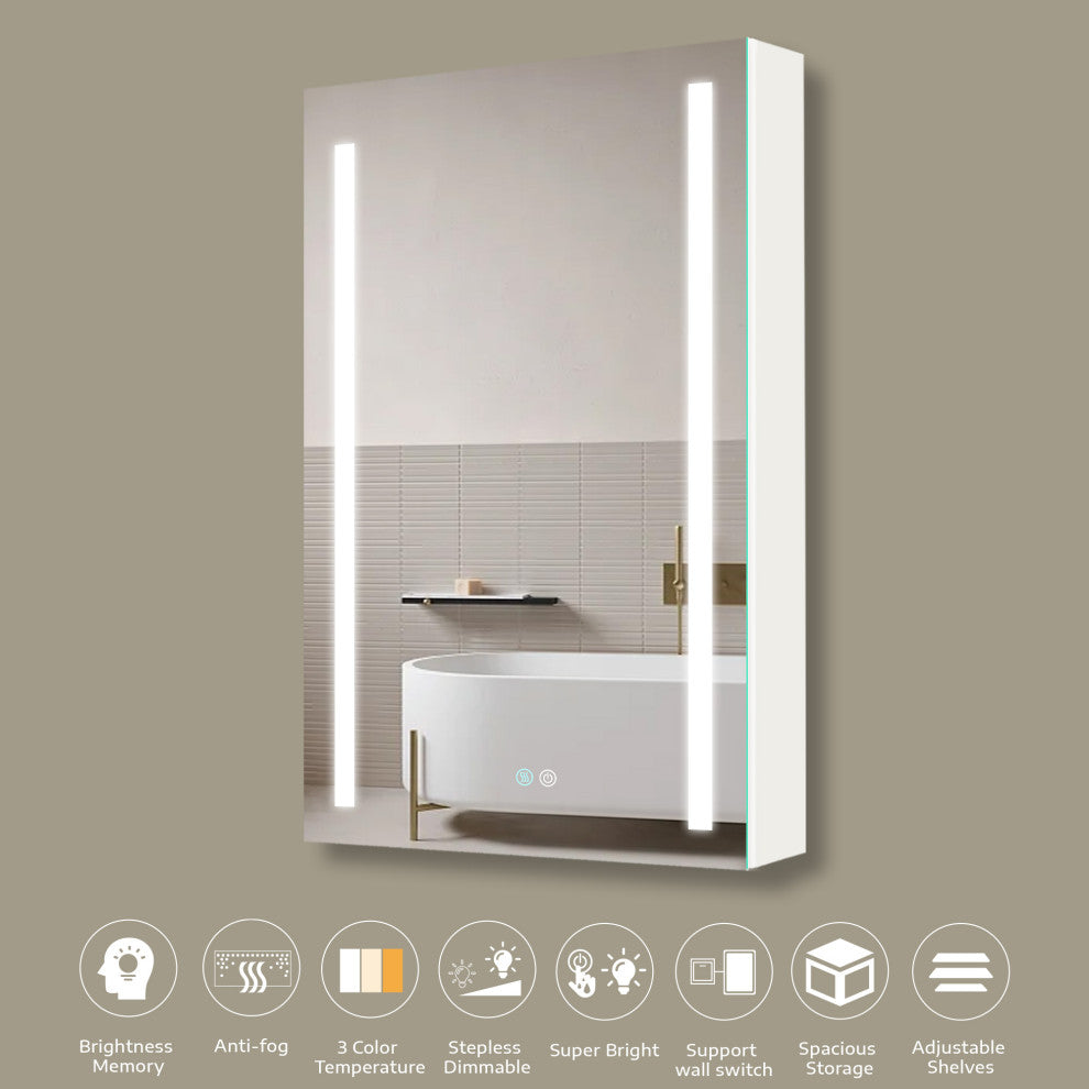 20 in. W x 30 in. H Aluminum Surface Mount Medicine Cabinet with Lighted Mirror