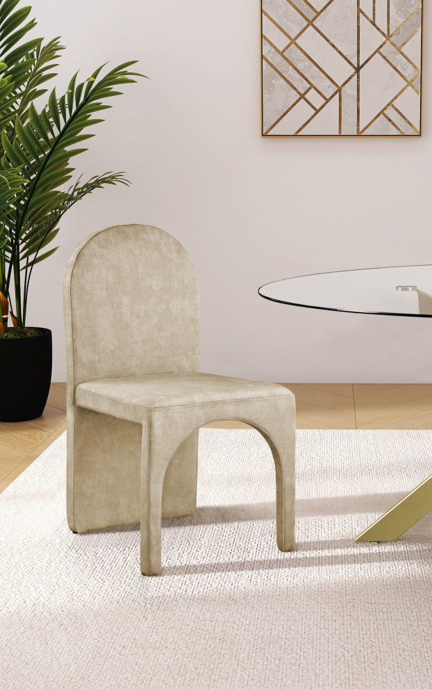 Summer Velvet Upholstered Dining Arm Chair (Set of 2), Beige, Side Chair