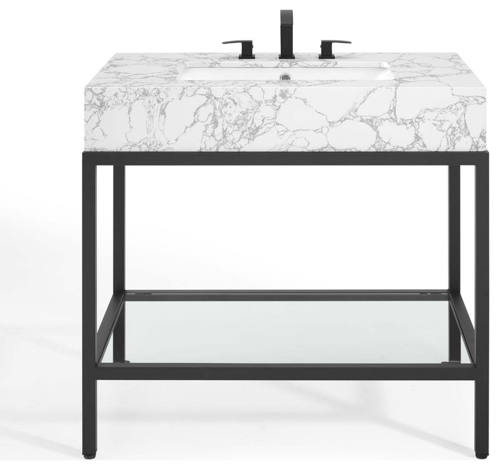 Sink Vanity Cabinet, Artificial Marble, Metal, Black White, Modern, Bathroom