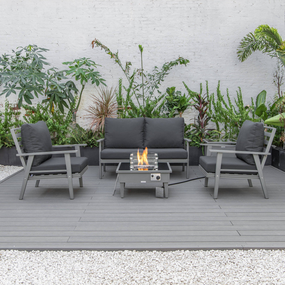 LeisureMod Walbrooke Gray Patio Conversation Set With Fire Pit, Charcoal