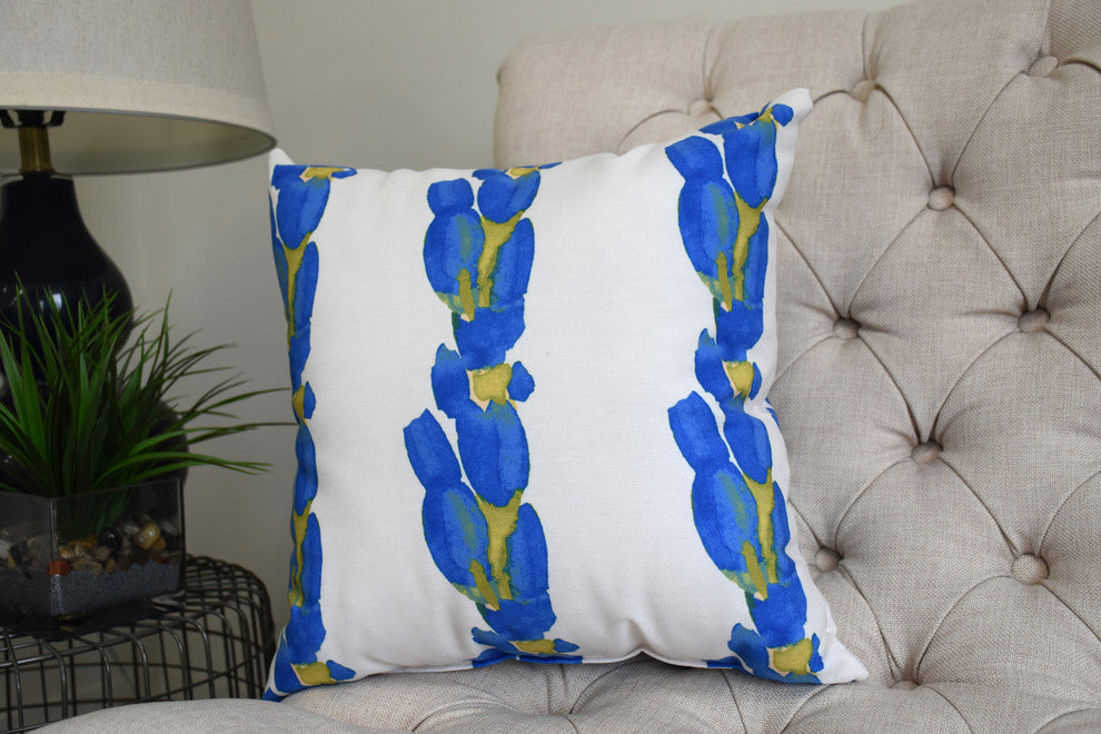 Sunset Tulip Stripe Decorative Floral Throw Pillow, Blue, 20"