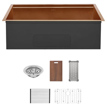 Tourner 32 x 19, Single Basin, Undermount Kitchen Workstation Sink, Rose Gold