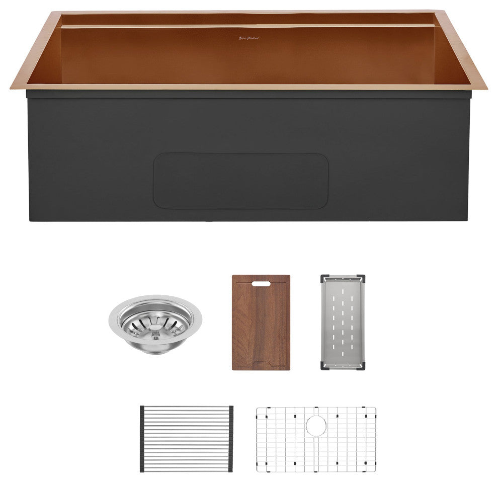 Tourner 32 x 19, Single Basin, Undermount Kitchen Workstation Sink, Rose Gold