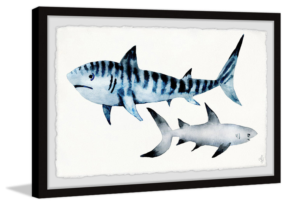 "Sharks Duo" Framed Painting Print, 30"x20"