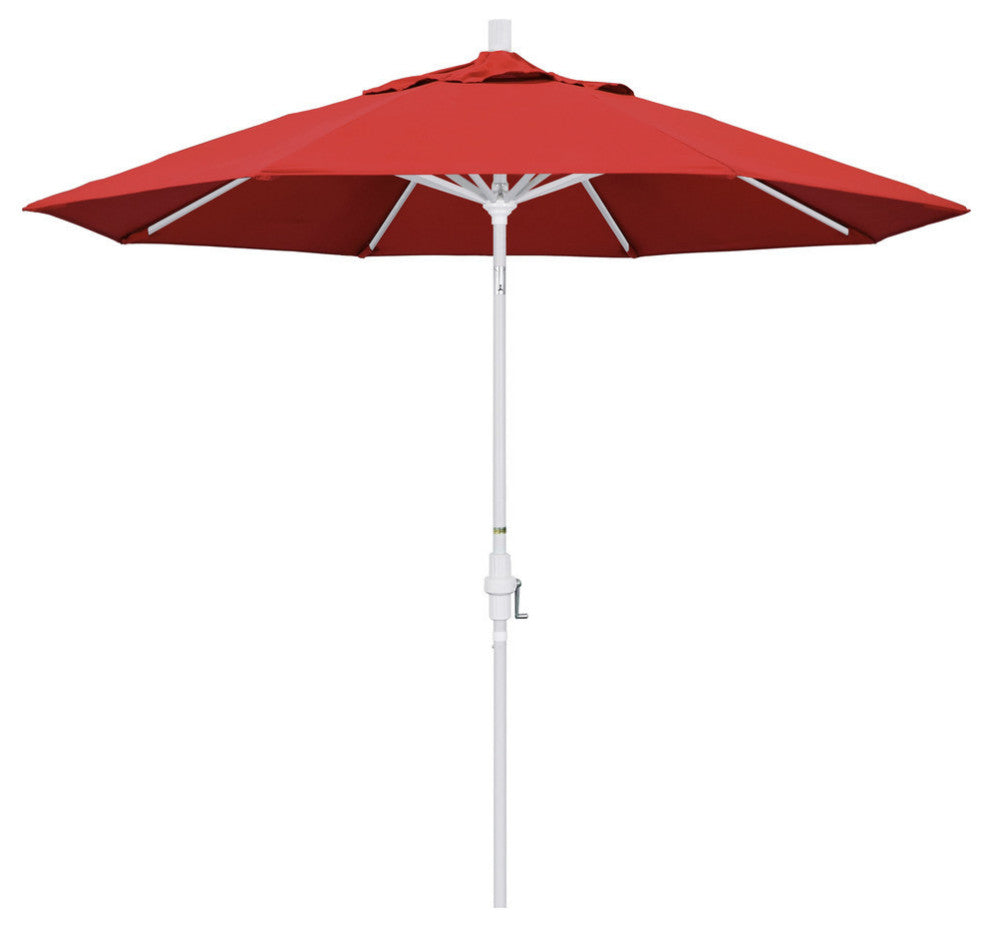 9' Matted White Collar Tilt Crank Lift Aluminum Umbrella, Olefin, Red