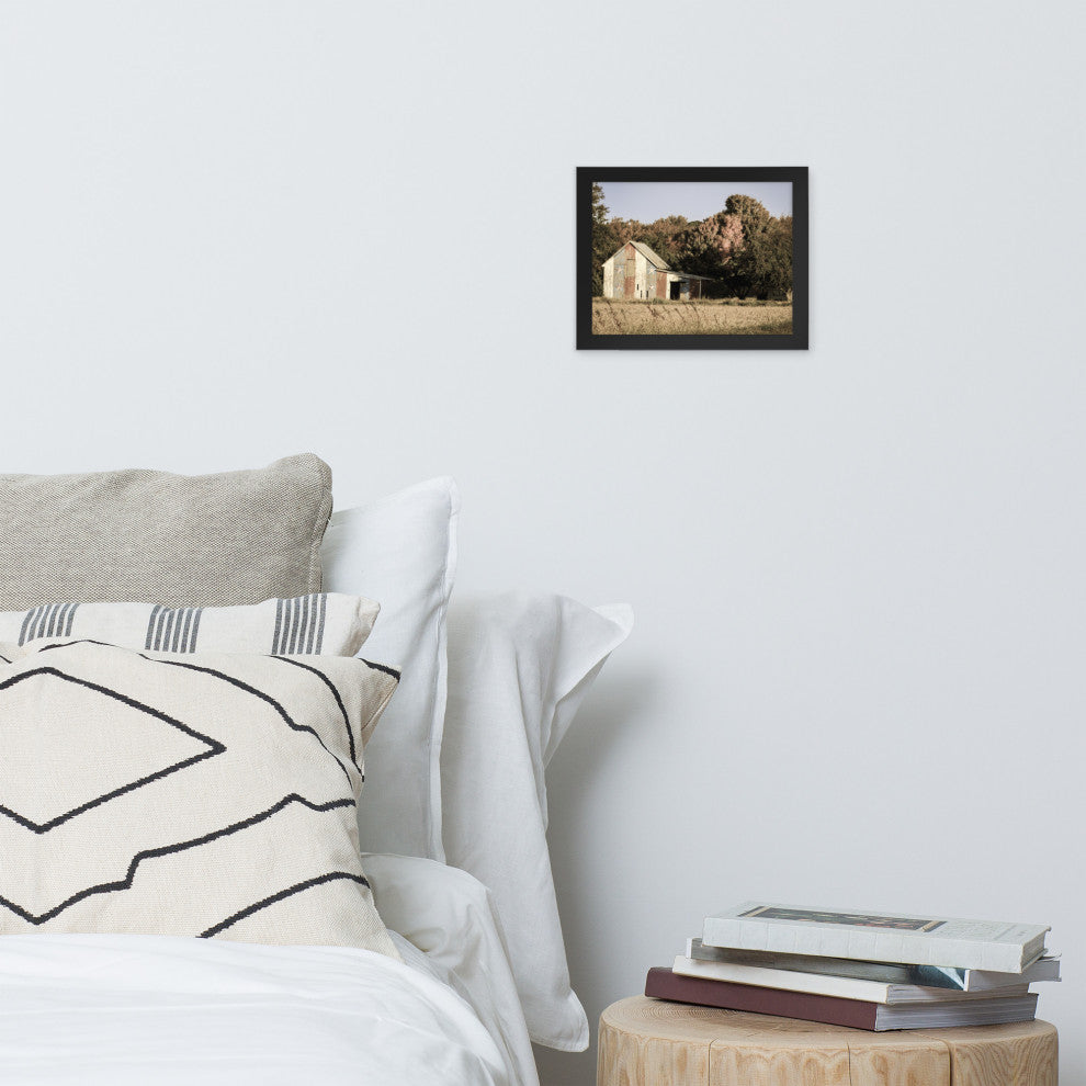Patriotic Barn in Field Aged Effect Framed Photo Paper Wall Art Prints, Black, 8" X 10"