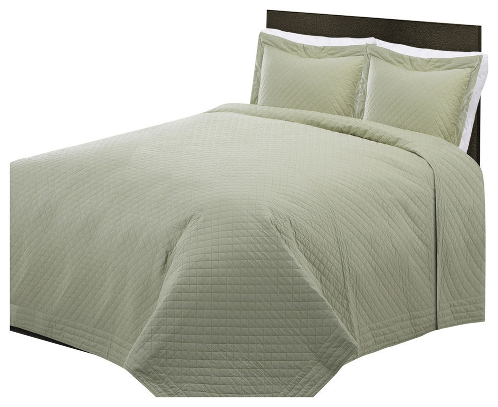 Cottonpure 100% Cotton Diamond Quilt , Sage, King