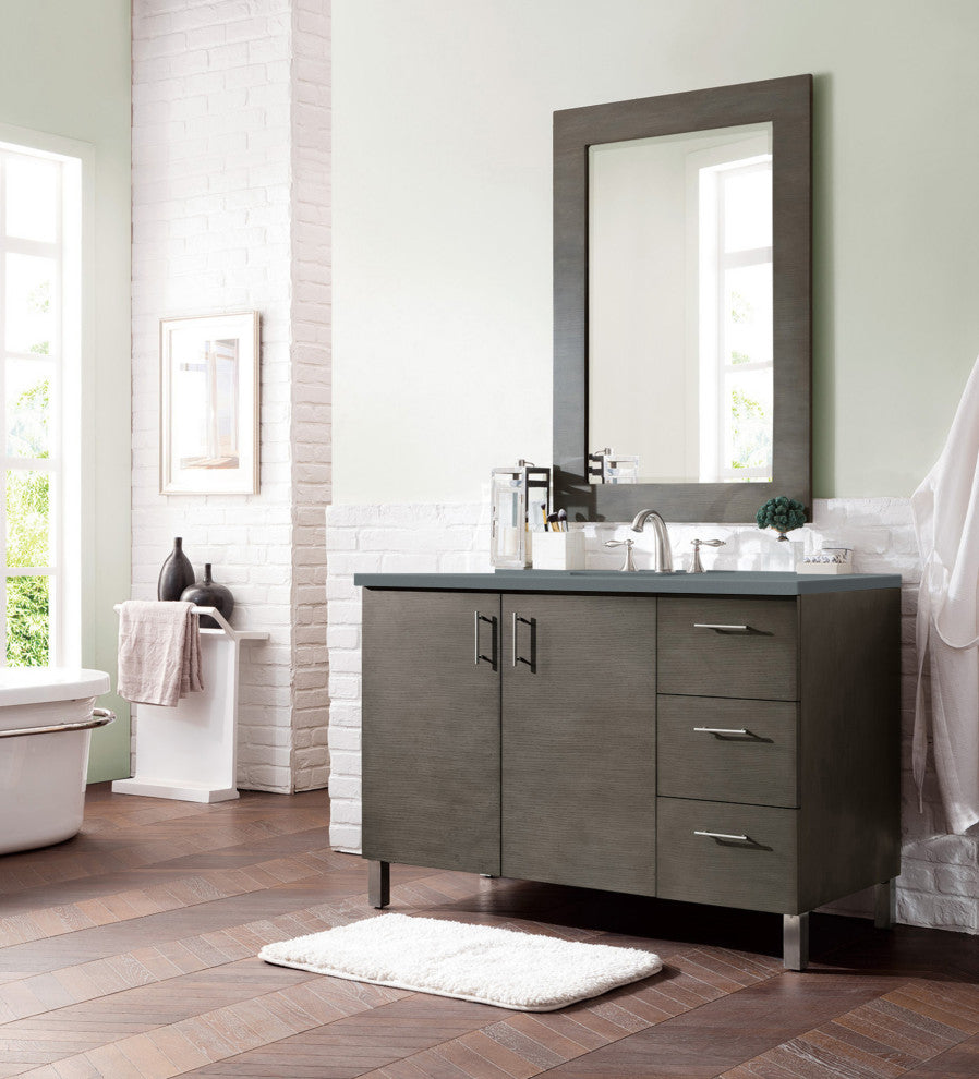 James Martin 850-V48-SOK-3CBL 48" Single Vanity Silver Oak w/ 3 CM Quartz Top