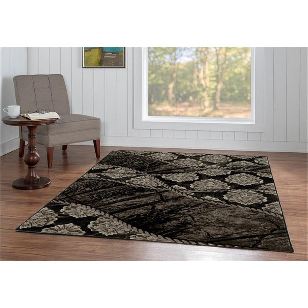 Linon Jewel Ybor Machine Made Polypropylene 5'x7'6" Rug in Brown