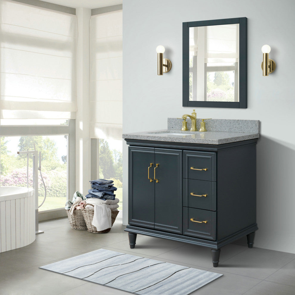 37" Single Vanity, Dark Gray Finish With Gray Granite