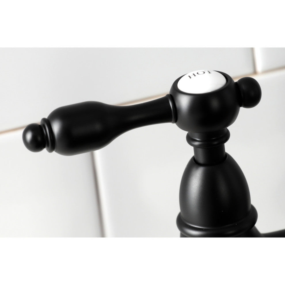 KS1270TALBS Tudor Bridge Kitchen Faucet With Brass Sprayer, Matte Black