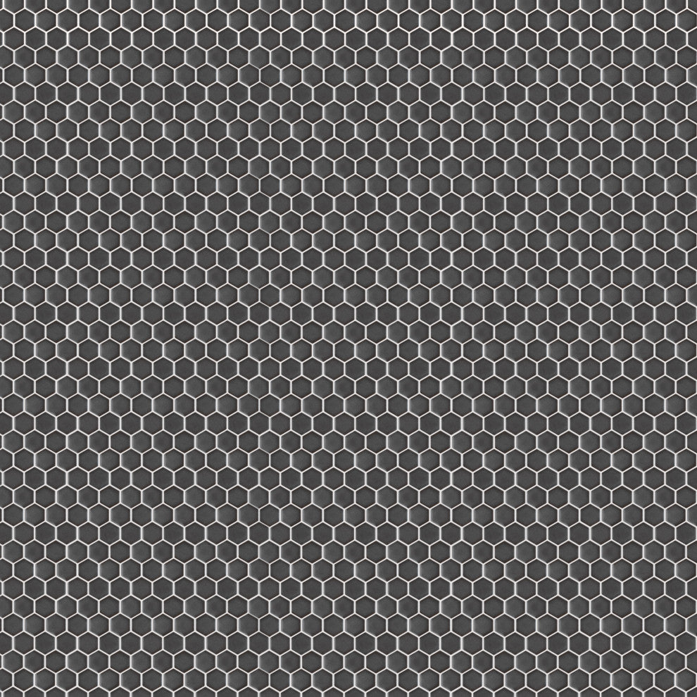 Colmena Hex Porcelain Floor and Wall Mosaic Tile, Matte Gunmetal