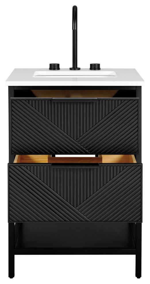 Diamond 24" Bath Vanity, Charcoal Black/Matte Black, 24", White Quartz Top