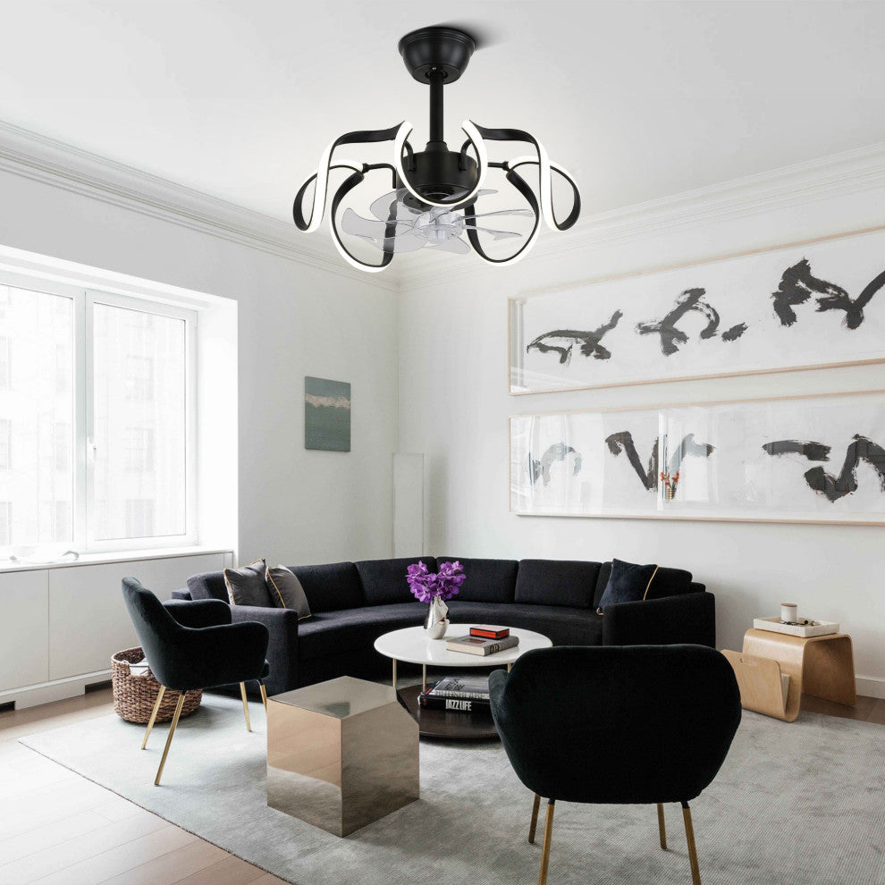 20 In Low Profile Ceiling Fan Dimmable Flush Mount Ceiling Lighting with Remote, Black