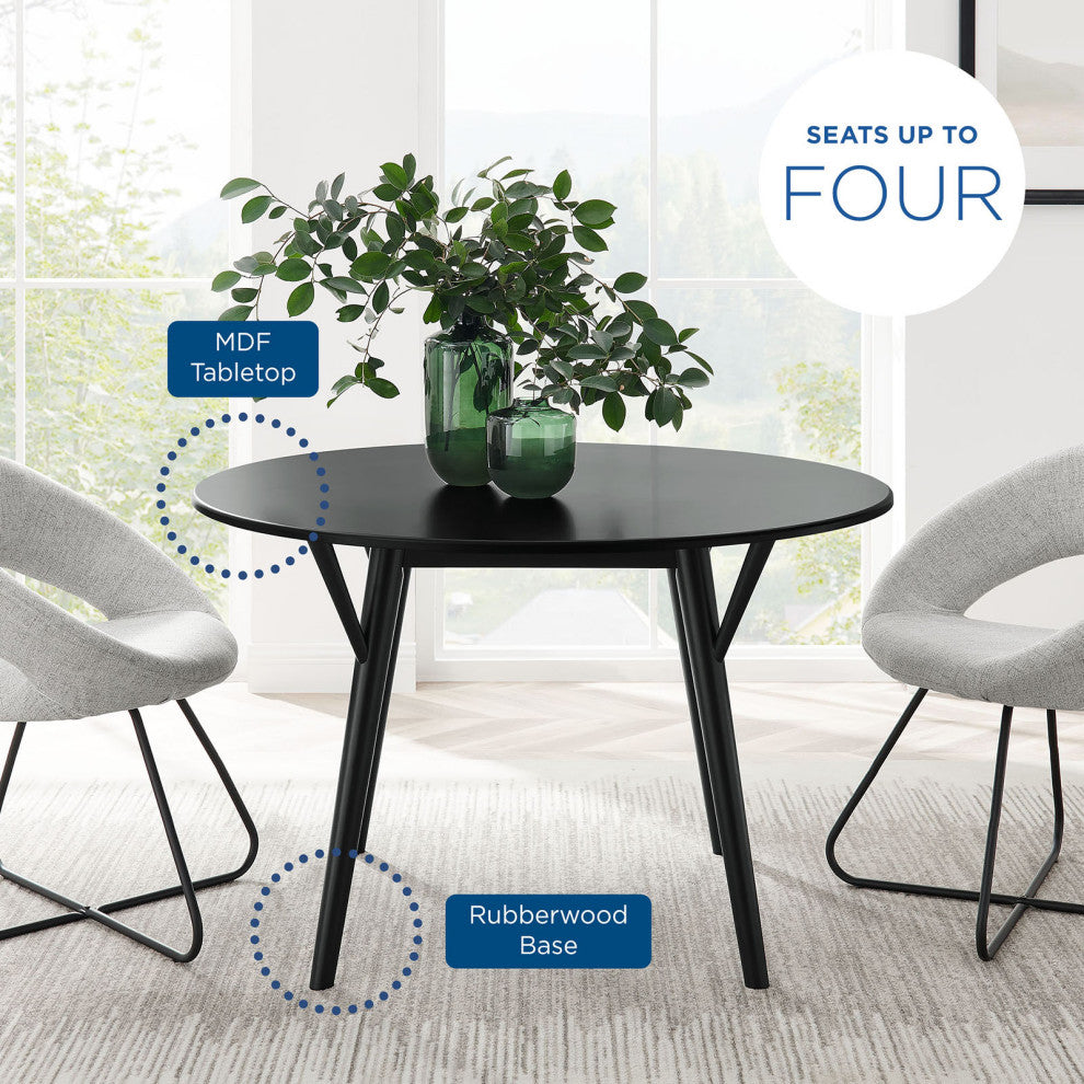 47" Dining Table, Round, Black, Wood, Modern, Cafe Bistro Hospitality