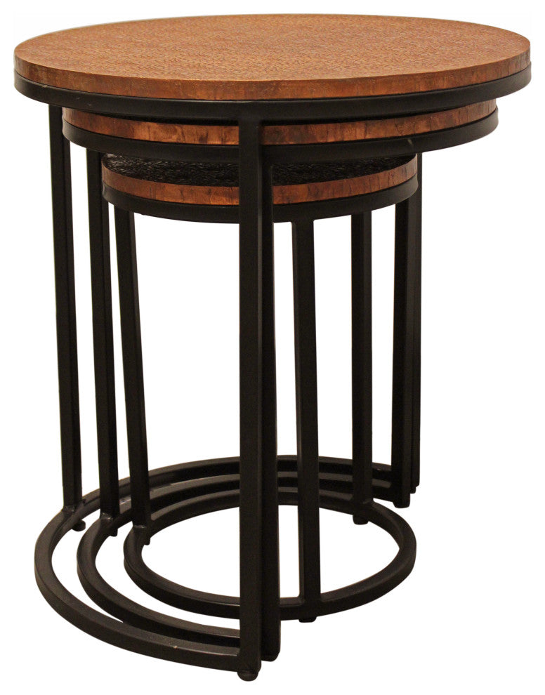 Rave Metal Cladded Top Round Nesting Table, Copper