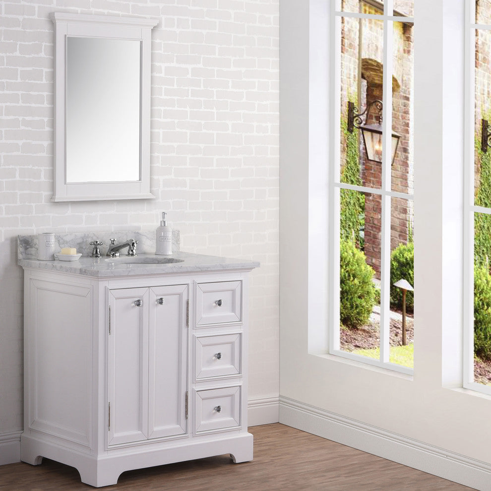 36" Wide Pure White Single Sink Bathroom Vanity, Mirror and Faucet Included