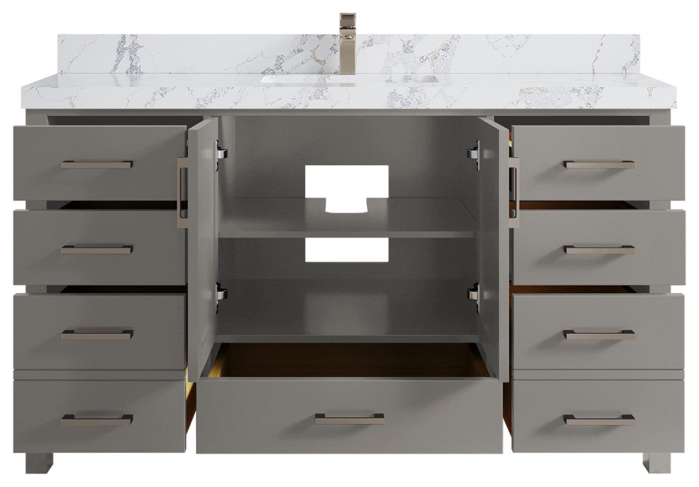 Malibu 60 Single Sink Vanity in Elephant Skin Gray 2" Calacatta Poanazzo