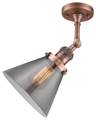 Large Cone 8" Semi-Flush Mount, Antique Copper, Glass: Smoked