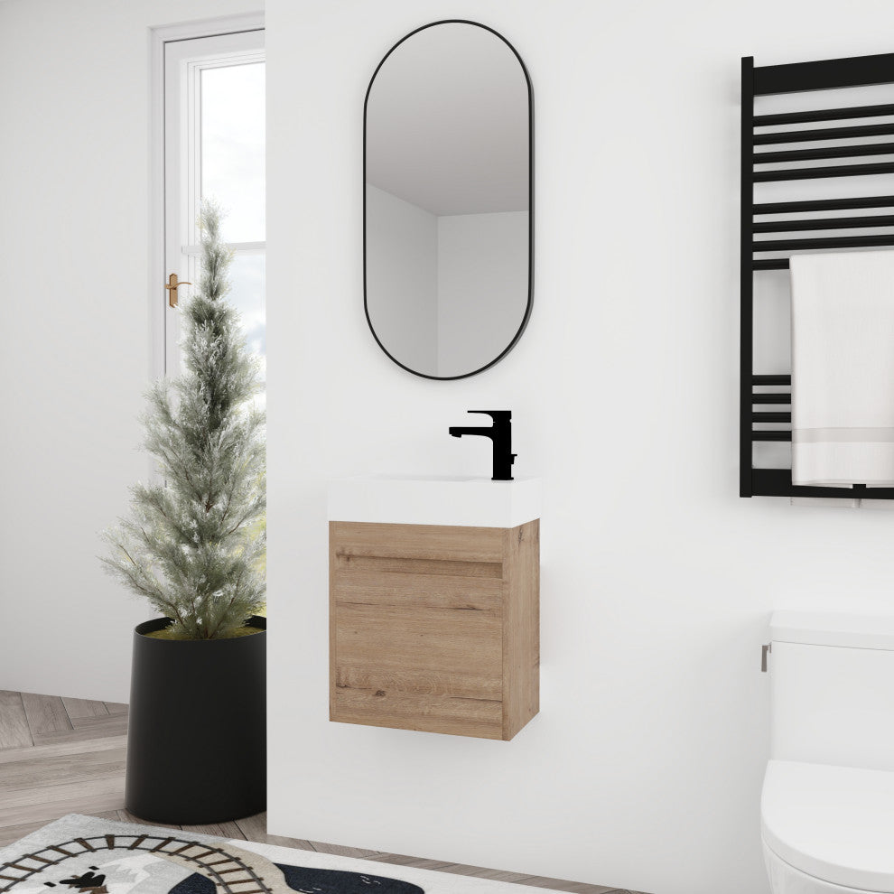 BNK 18" Small Bathroom Vanity with Sink 18 Inch, with Soft Close Door, 18x10, Imitative Oak