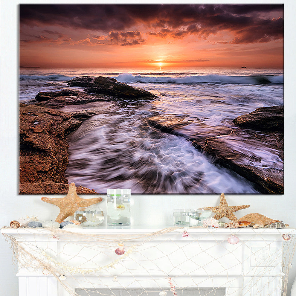 "Waves Hitting Rocky Beach Burgas Bay" Seascape Wall Art, 40"x30"
