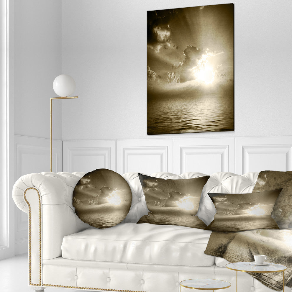 Sepia Toned Cloudy Sunrise Landscape Printed Throw Pillow, 12"x20"