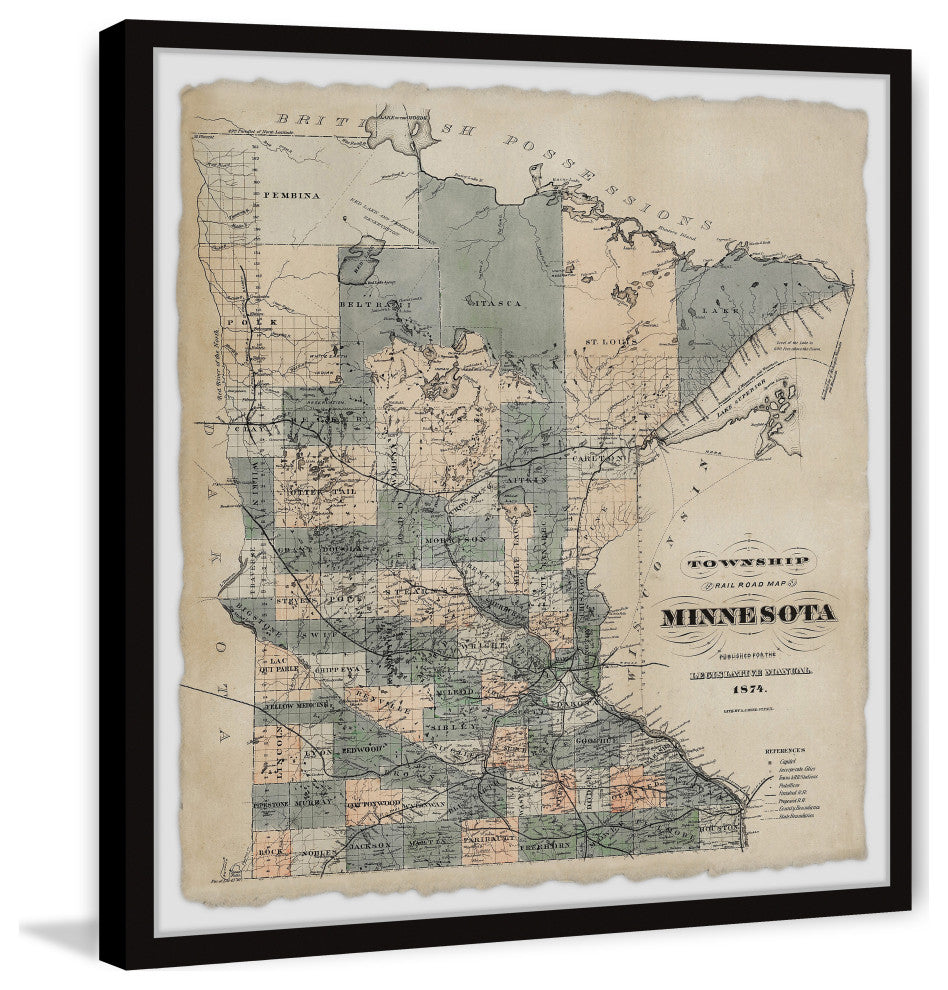 "Minnesota Township Map" Framed Painting Print, 32x32