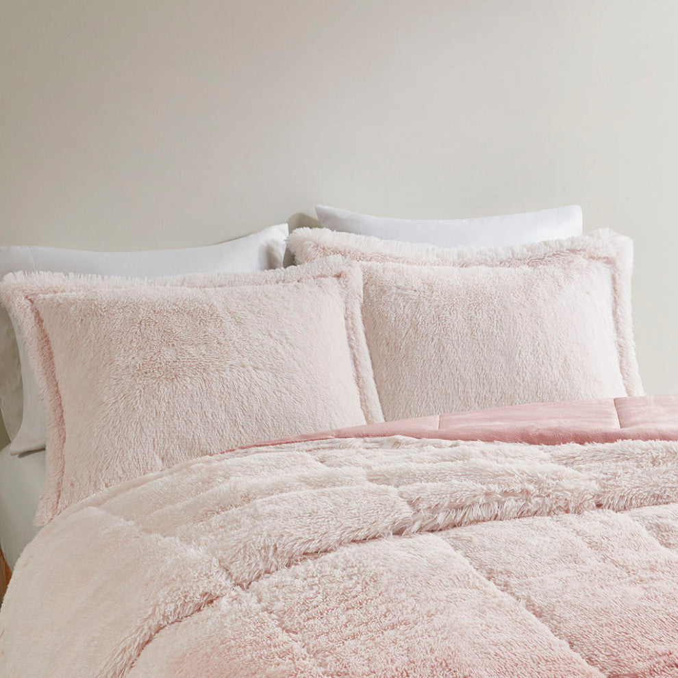 Intelligent Design Brielle Ombre Shaggy Long Fur Comforter Mini Set, Blush