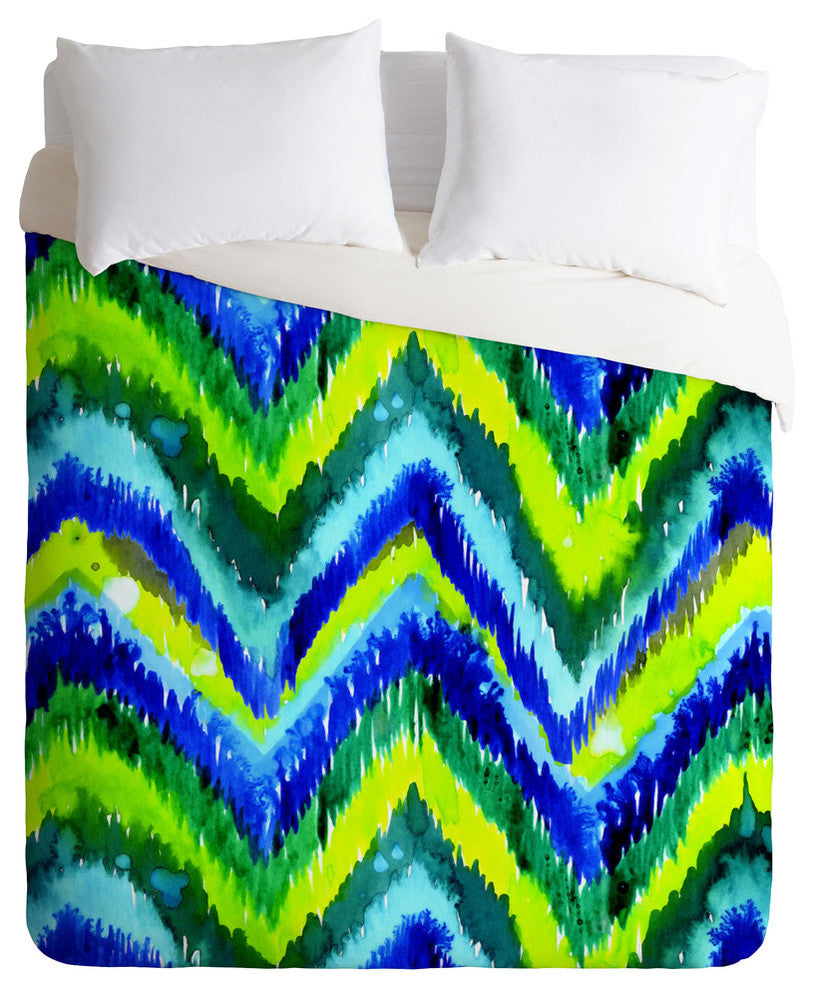 Deny Designs Cayenablanca Green Chevron Duvet Cover-Lightweight