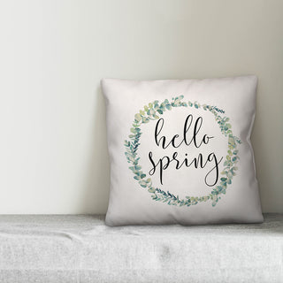 Hello Spring Wreath 18x18 Throw Pillow