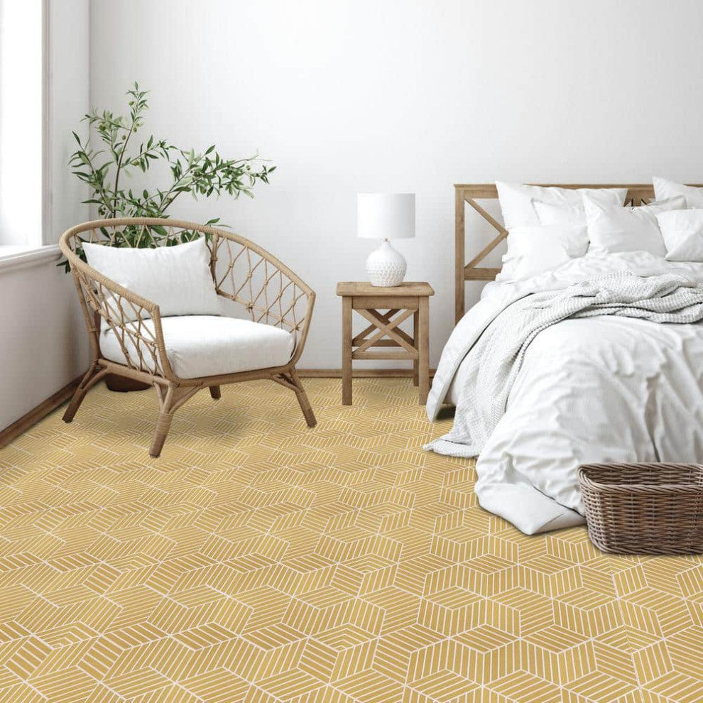 PowerSellerUSA Self-Stick Vinyl Modern Geometric 20-Pcs 1.5mm Thick Tiles 12"