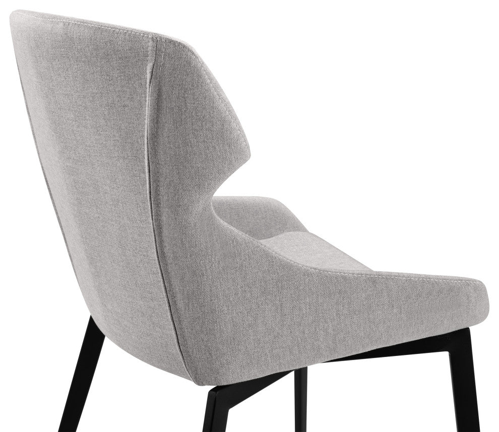 Kenna Modern Dining Chair in Matte Black Finish and Gray Fabric - Set of 2