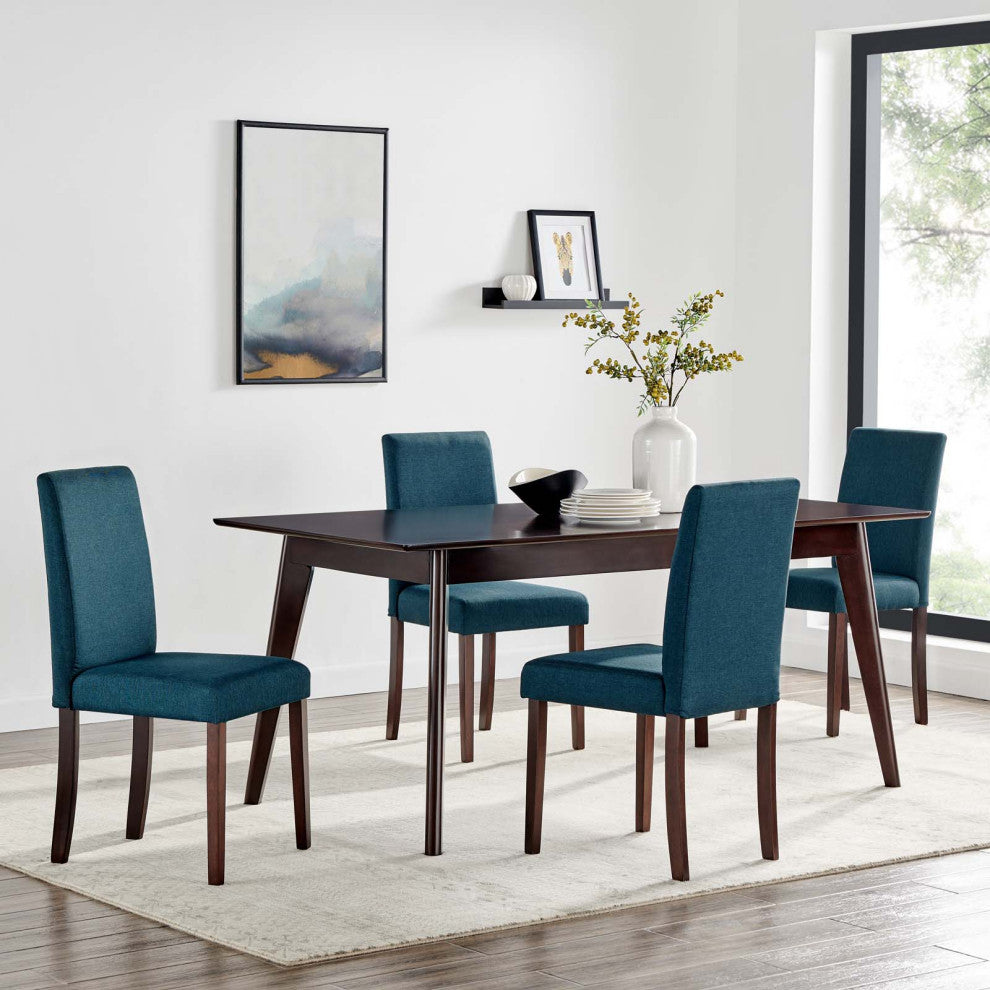 Side Chair and Table Set, Fabric, Drak Brown Blue, Modern, Bistro Restaurant