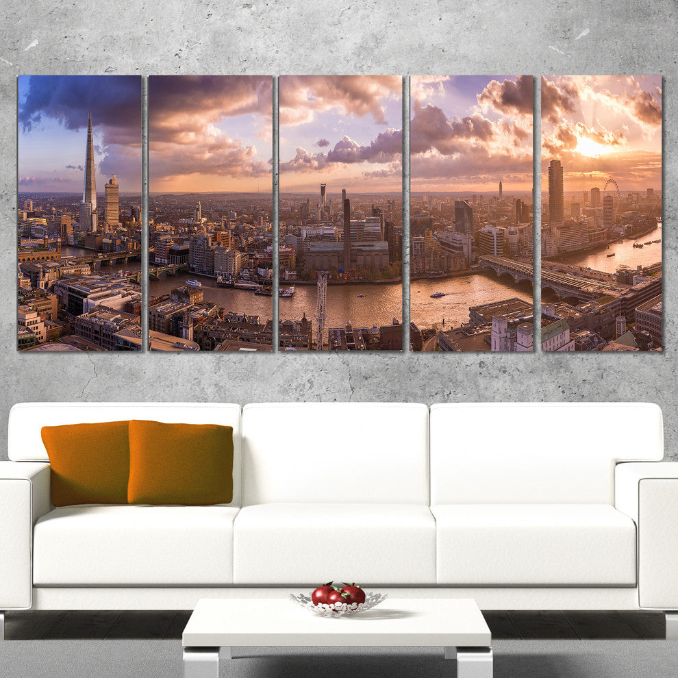 "Sunset through Clouds in London" Canvas Photo Print, 5 Panels, 60"x28"