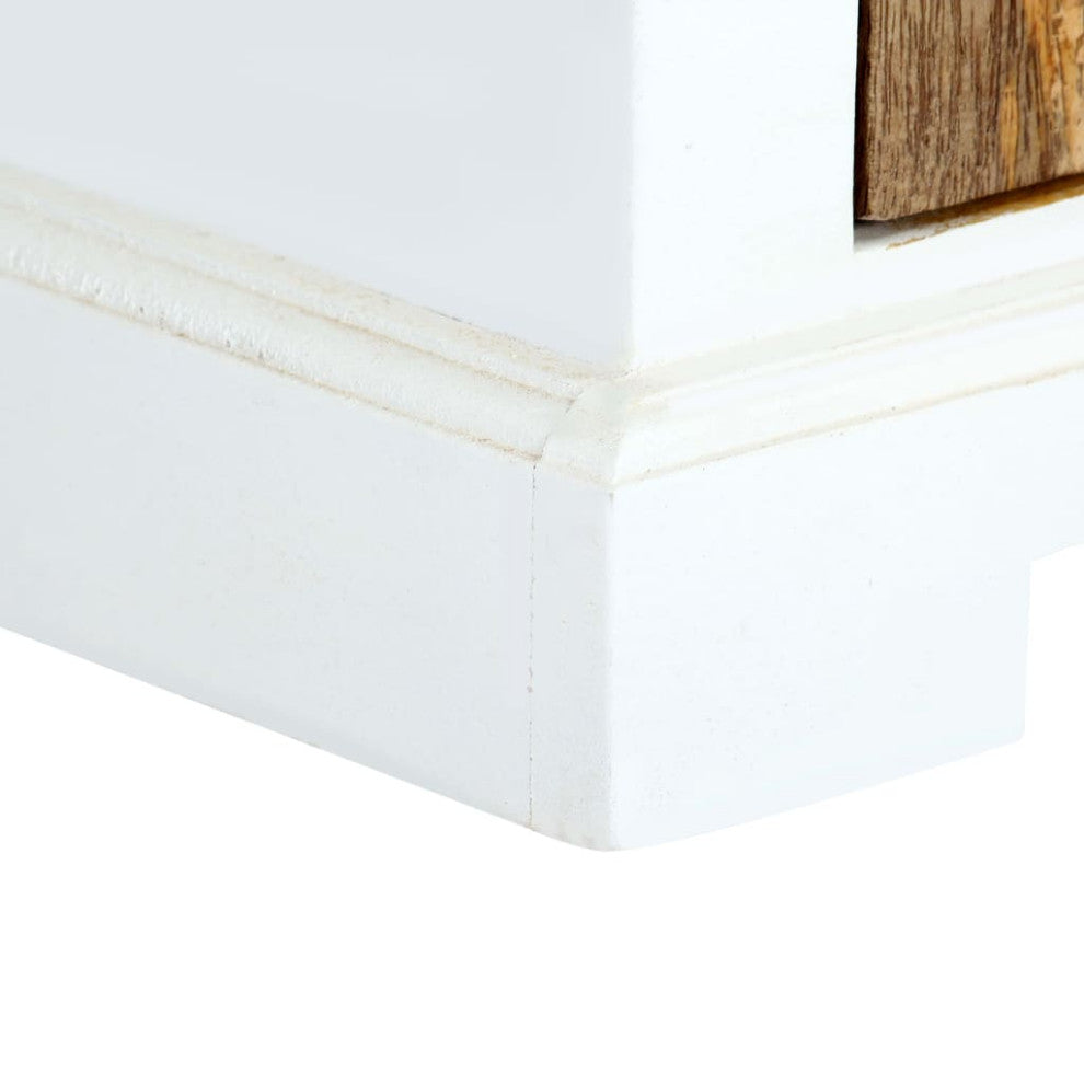 vidaXL Nightstand End Table for Bedroom White and Brown Solid Rough Wood Mango